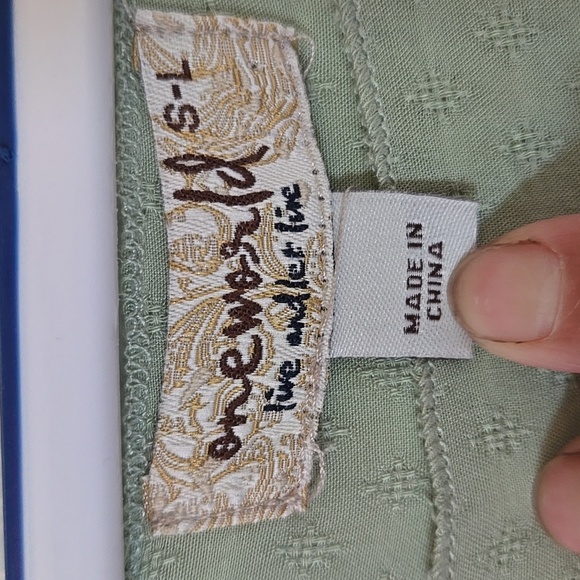 One World Sage Green Embroidered Caftan Cover Up One Size - Picture 6 of 9